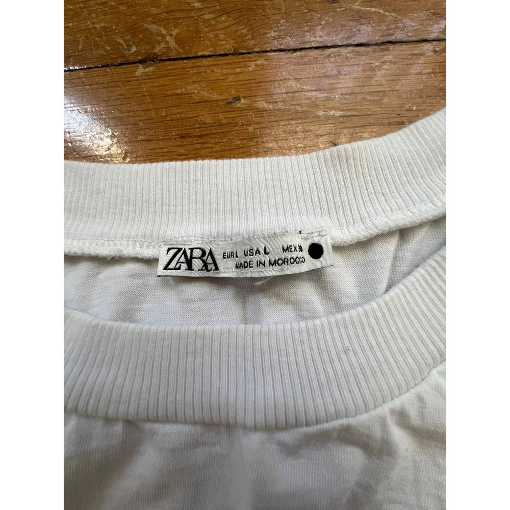 ZARA Women Short Sleeve T Shirt Cotton Blend Top White Size L A000873 - Picture 5 of 5